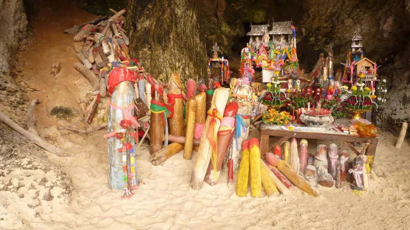 Wooden phalli in the princess cave on Phra Nang Beach